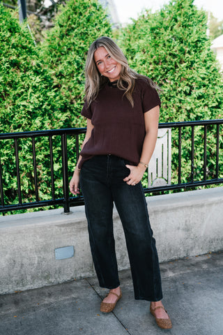 Comfort Breeze Ribbed Sweater Top - Brown