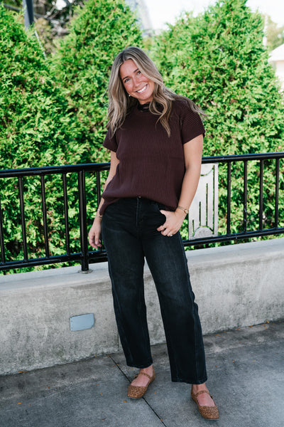 Comfort Breeze Ribbed Sweater Top - Brown