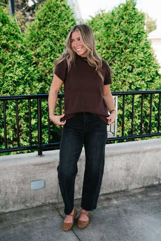 Comfort Breeze Ribbed Sweater Top - Brown