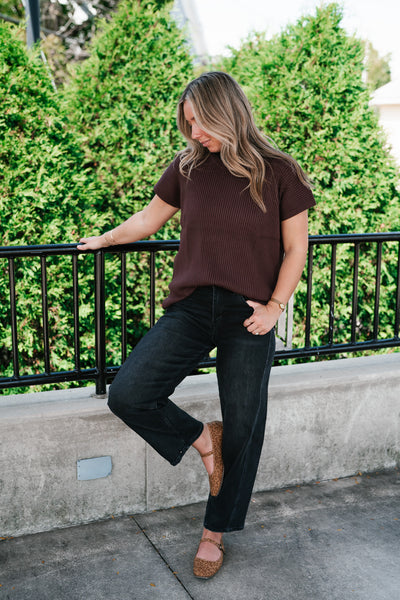 Comfort Breeze Ribbed Sweater Top - Brown