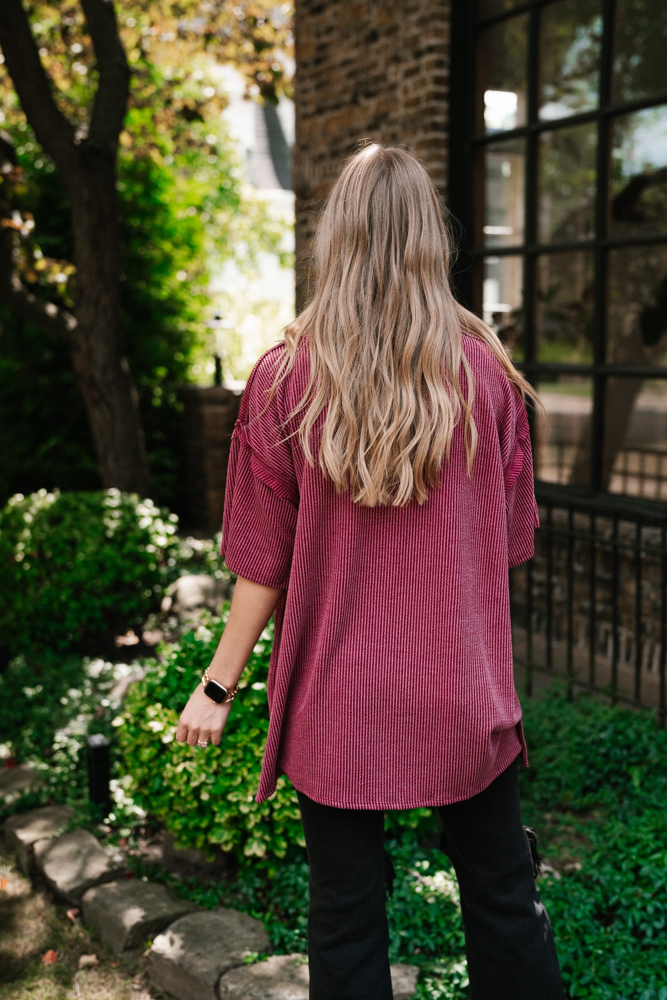 Forever Timeless Relaxed Ribbed Top- Burgundy