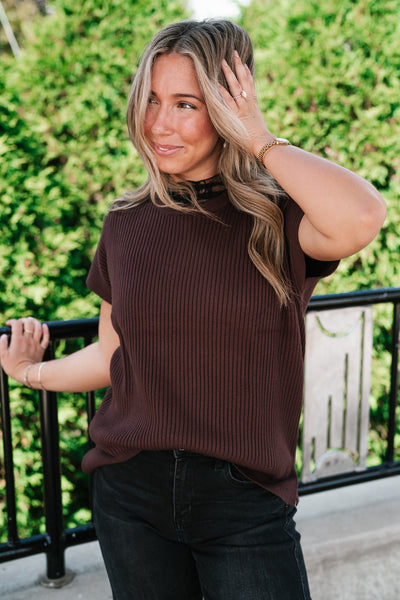 Comfort Breeze Ribbed Sweater Top - Brown