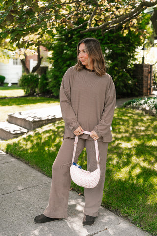 Skyler Oversized Striped Long Sleeve Top - Brown
