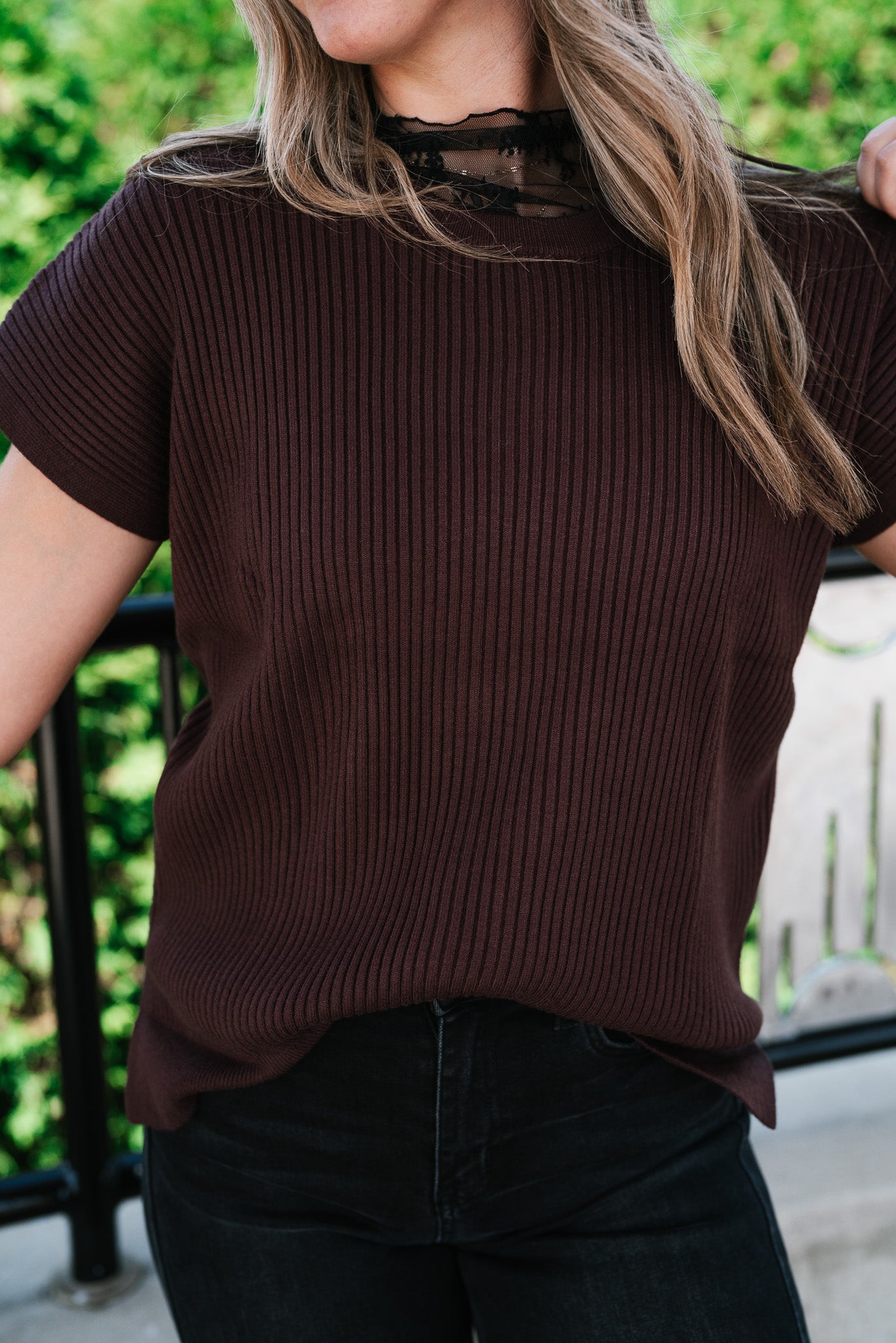 Comfort Breeze Ribbed Sweater Top - Brown