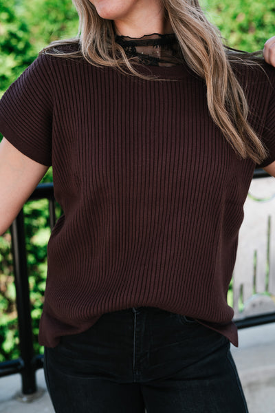 Comfort Breeze Ribbed Sweater Top - Brown