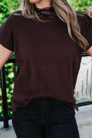 Comfort Breeze Ribbed Sweater Top - Brown