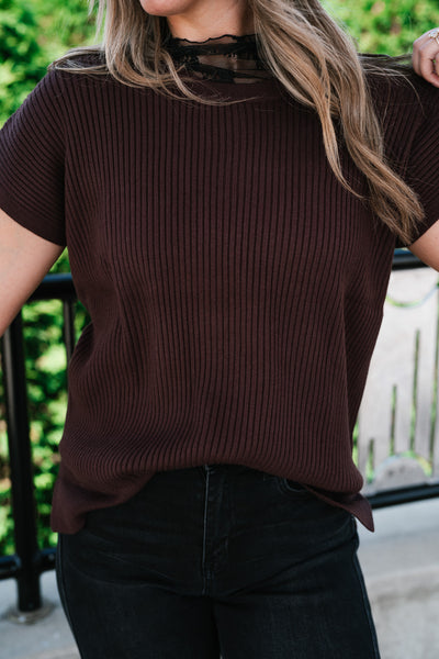 Comfort Breeze Ribbed Sweater Top - Brown