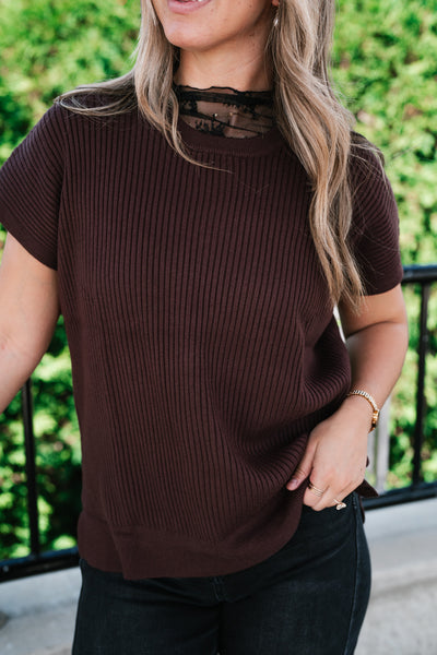 Comfort Breeze Ribbed Sweater Top - Brown