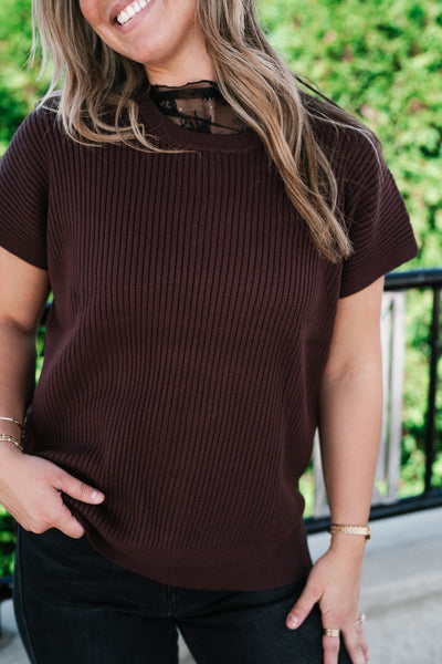 Comfort Breeze Ribbed Sweater Top - Brown