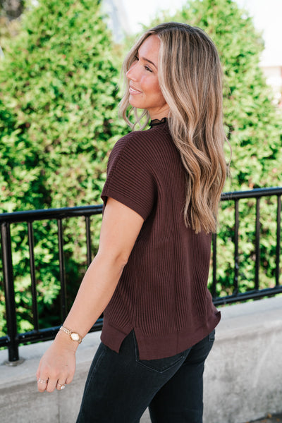 Comfort Breeze Ribbed Sweater Top - Brown