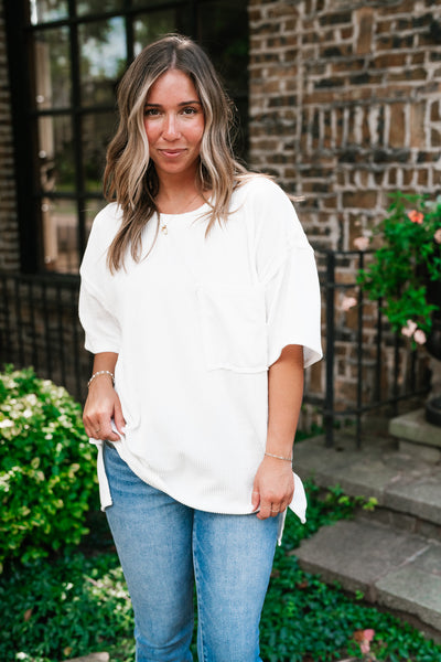 Forever Timeless Relaxed Ribbed Top- White