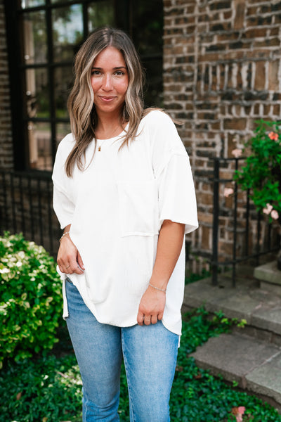 Forever Timeless Relaxed Ribbed Top- White