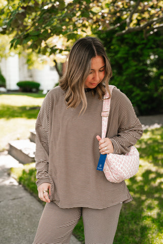 Skyler Oversized Striped Long Sleeve Top - Brown
