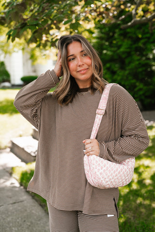 Skyler Oversized Striped Long Sleeve Top - Brown