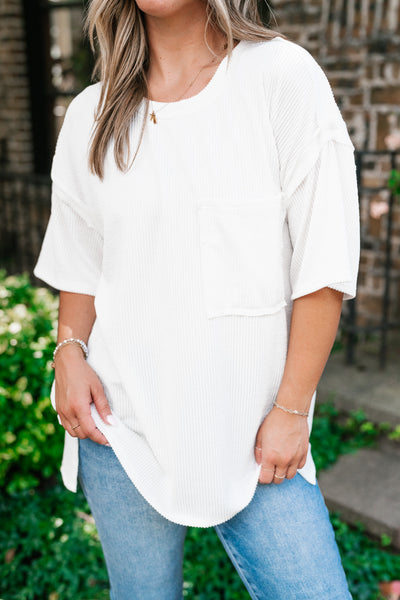 Forever Timeless Relaxed Ribbed Top- White