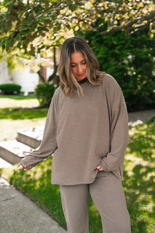Skyler Oversized Striped Long Sleeve Top - Brown