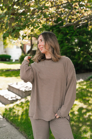 Skyler Oversized Striped Long Sleeve Top - Brown