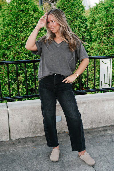 Raw Edge V-Neck Short Sleeve Top