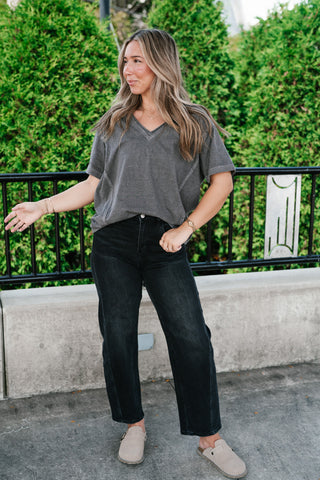 Raw Edge V-Neck Short Sleeve Top