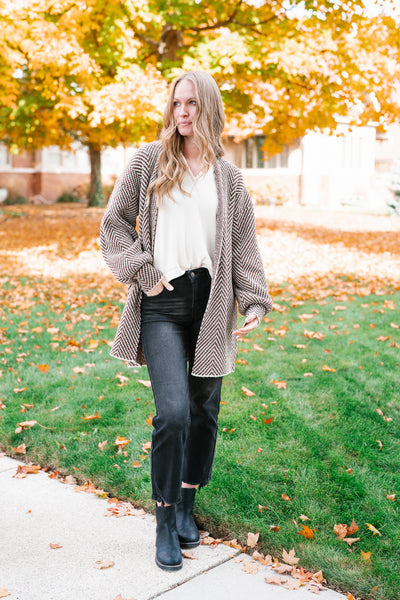 The Moment Striped Cardigan - Mocha