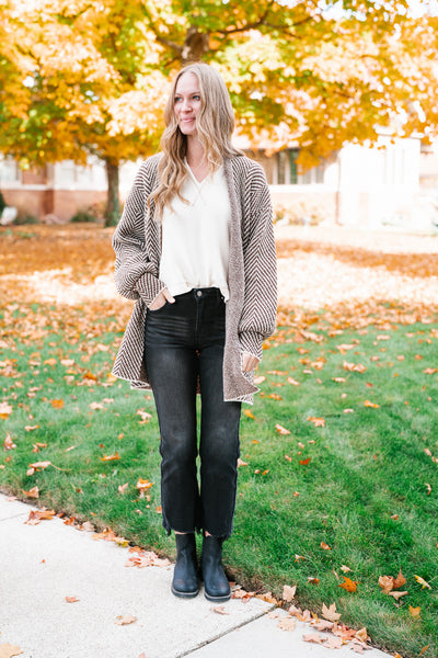 The Moment Striped Cardigan - Mocha