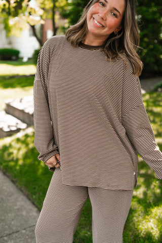 Skyler Oversized Striped Long Sleeve Top - Brown