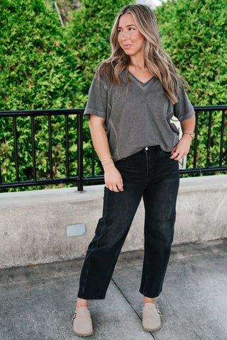 Raw Edge V-Neck Short Sleeve Top