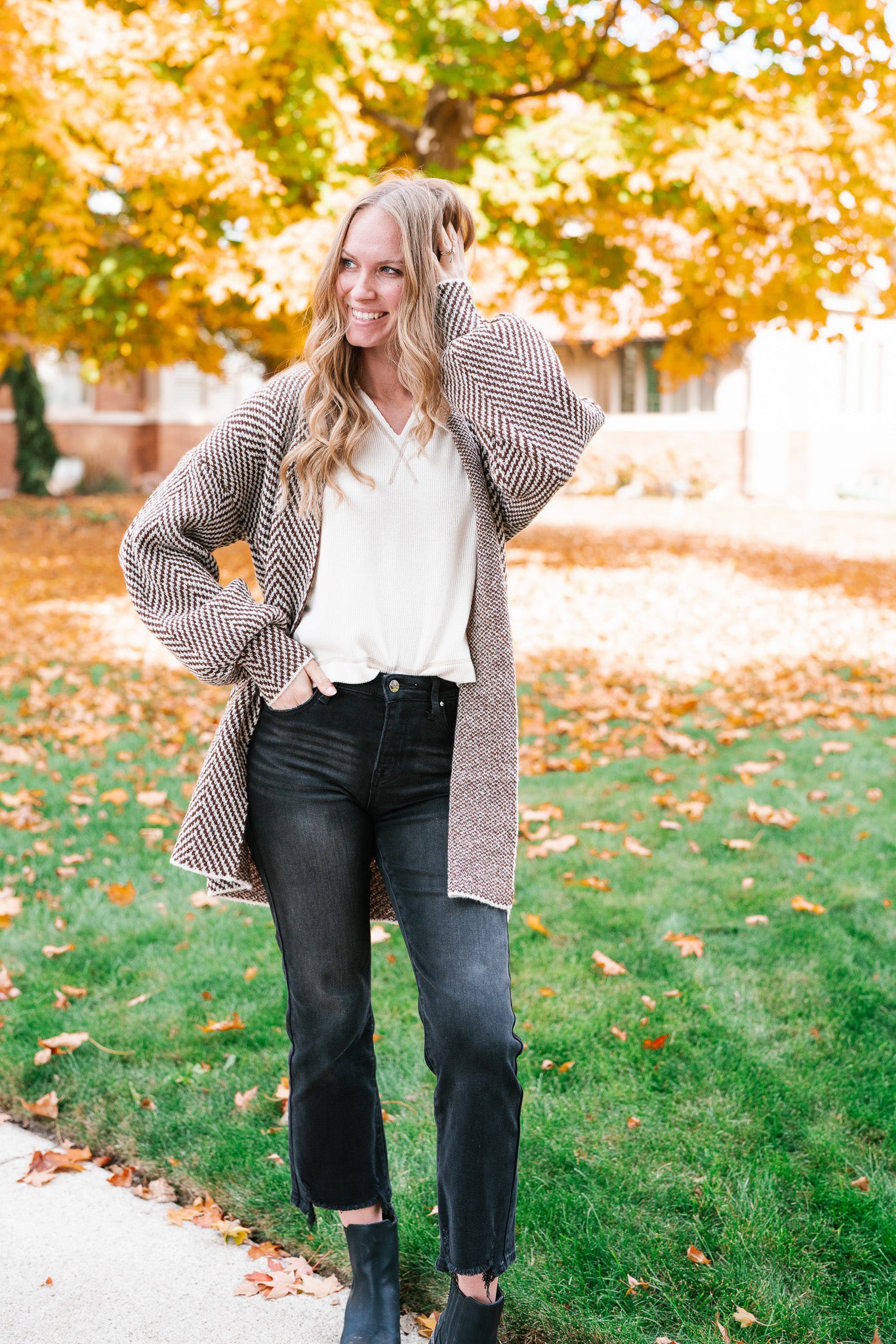 The Moment Striped Cardigan - Mocha