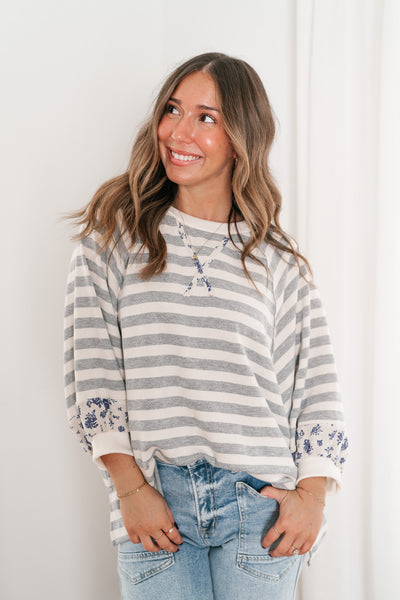 Everly Striped Floral Detail Top