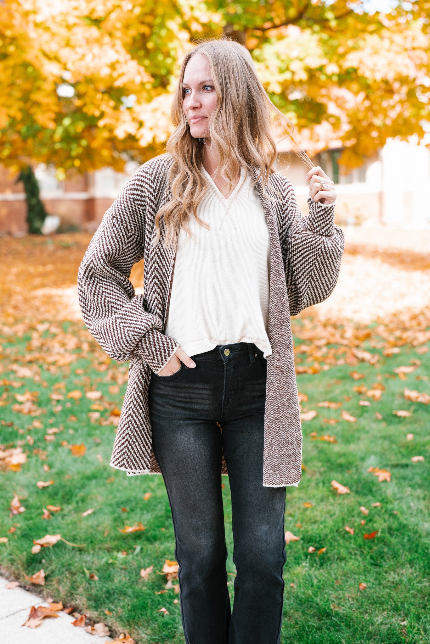 The Moment Striped Cardigan - Mocha