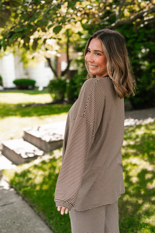 Skyler Oversized Striped Long Sleeve Top - Brown