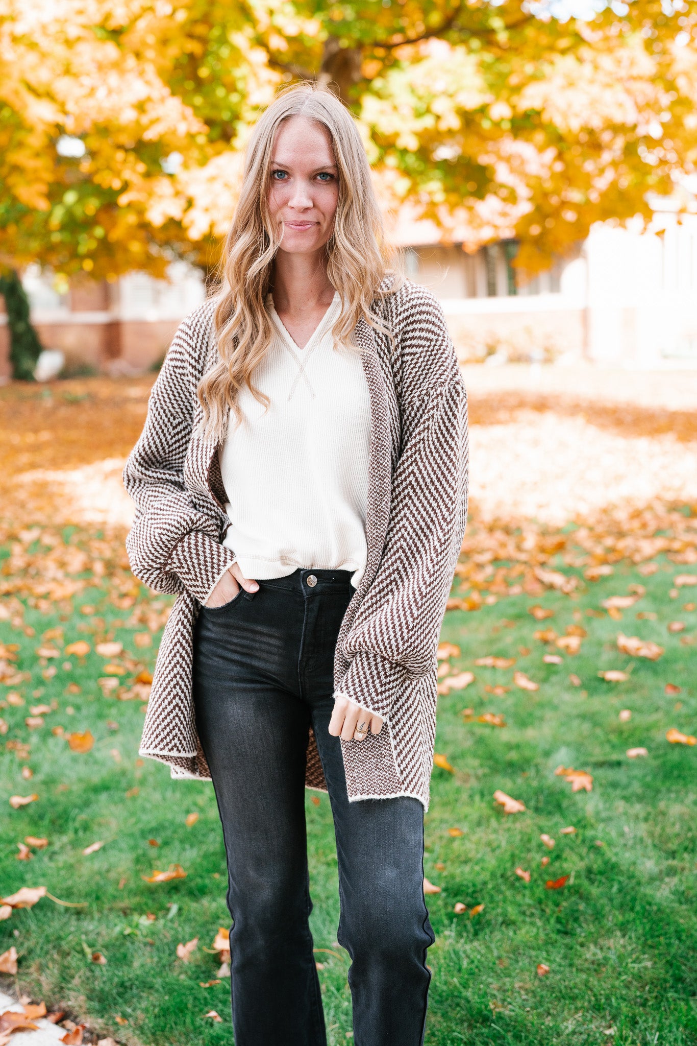 The Moment Striped Cardigan - Mocha