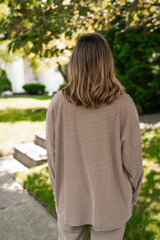 Skyler Oversized Striped Long Sleeve Top - Brown