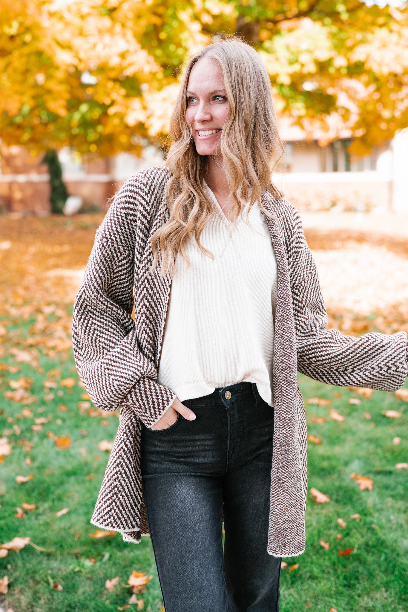 The Moment Striped Cardigan - Mocha