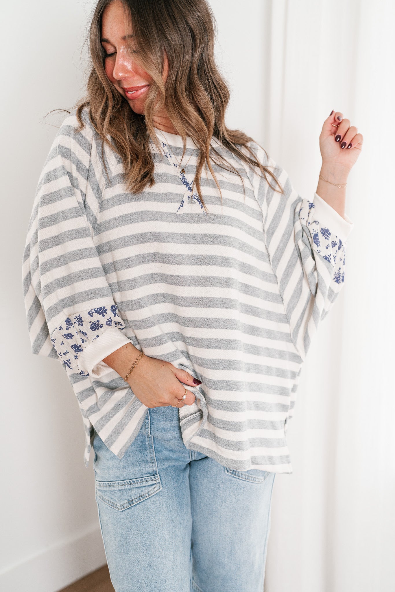 Everly Striped Floral Detail Top