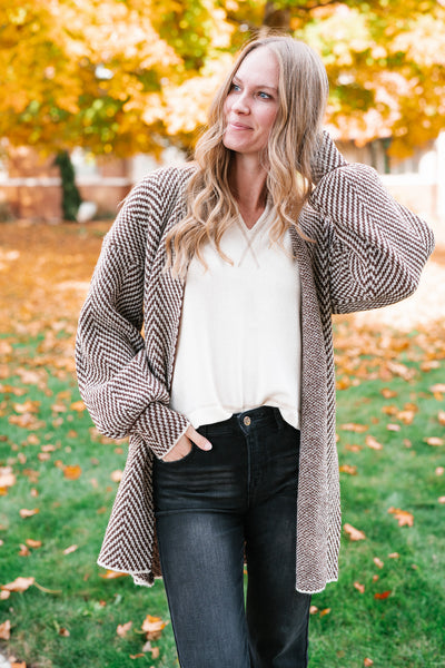 The Moment Striped Cardigan - Mocha