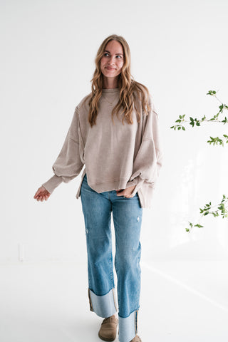 Softstone Balloon Sleeve Relaxed Crewneck