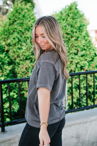 Raw Edge V-Neck Short Sleeve Top