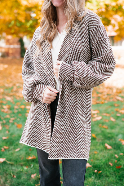 The Moment Striped Cardigan - Mocha