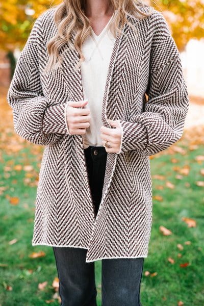 The Moment Striped Cardigan - Mocha