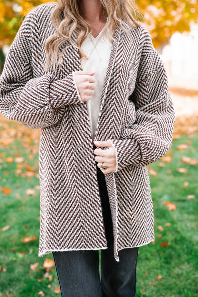 The Moment Striped Cardigan - Mocha