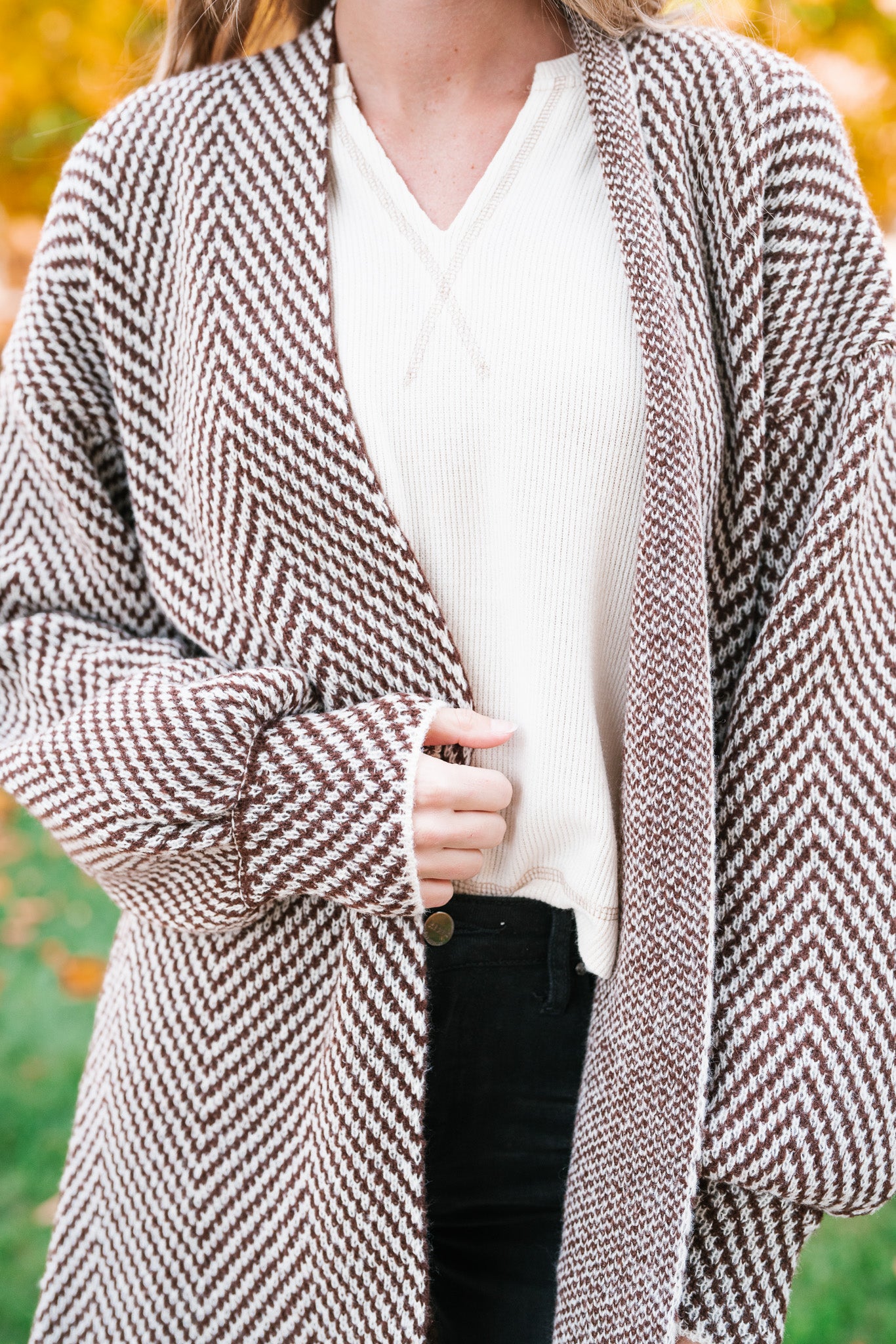 The Moment Striped Cardigan - Mocha