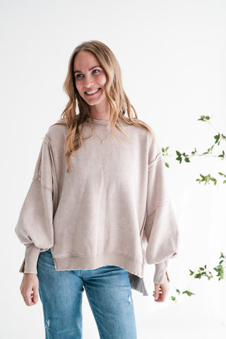 Softstone Balloon Sleeve Relaxed Crewneck