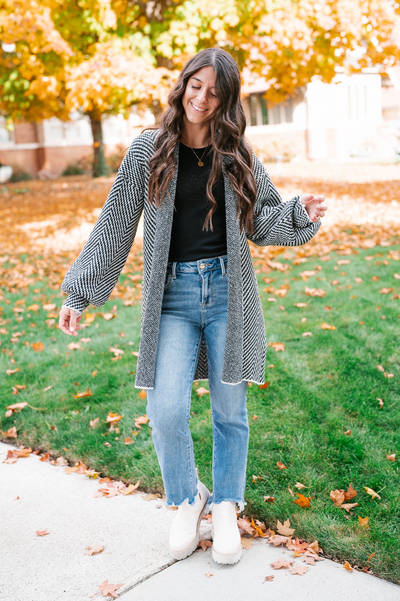 The Moment Striped Cardigan - Black