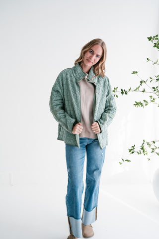 Sage Whisper Quilted Crinkle Button-Up Jacket