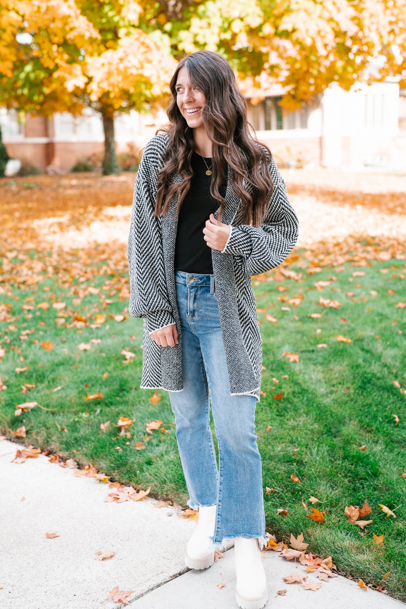 The Moment Striped Cardigan - Black