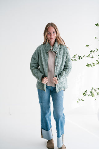 Sage Whisper Quilted Crinkle Button-Up Jacket