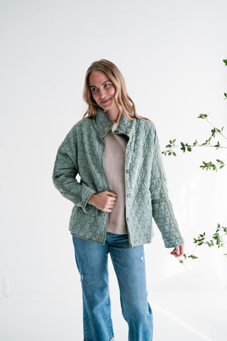 Sage Whisper Quilted Crinkle Button-Up Jacket