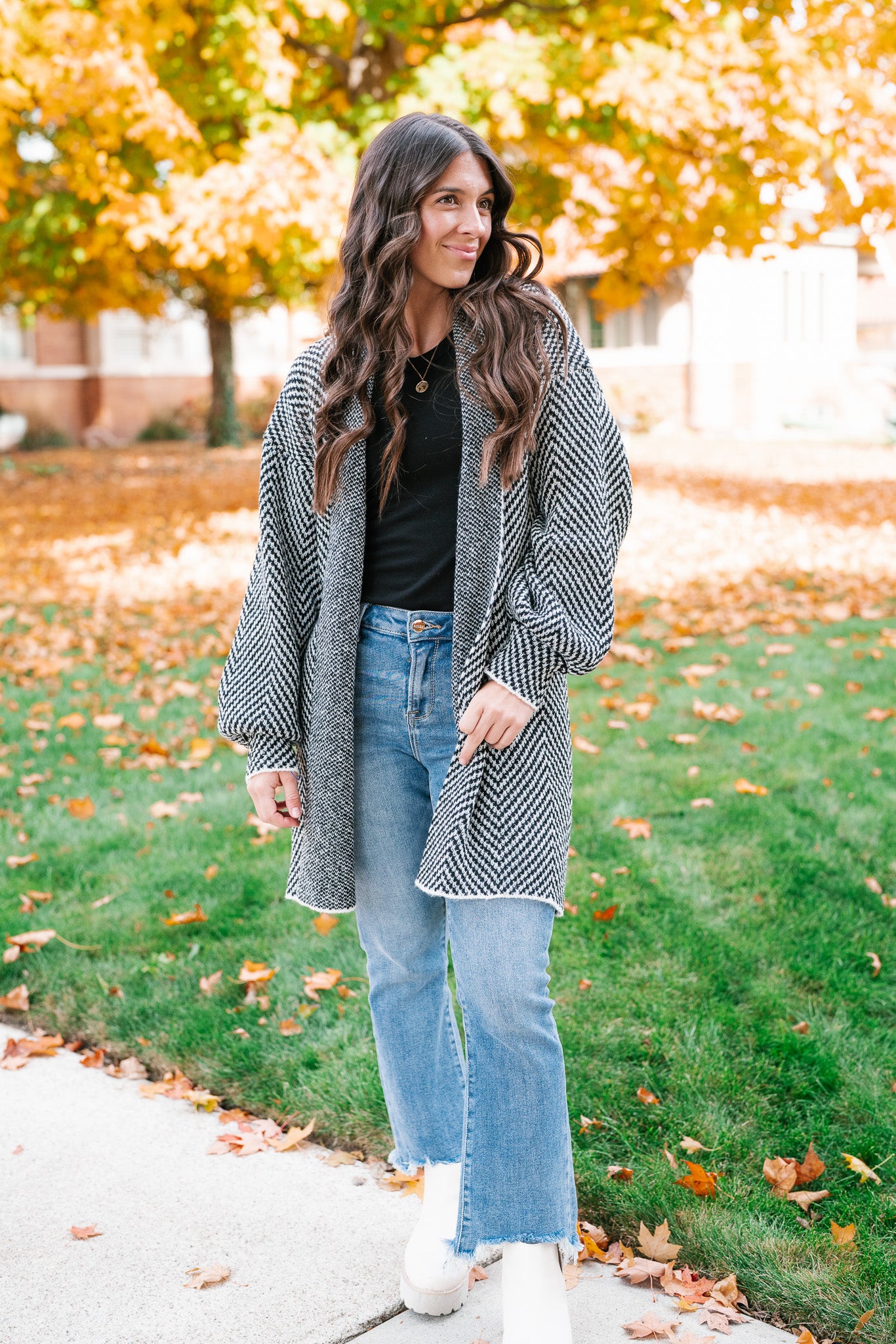 The Moment Striped Cardigan - Black