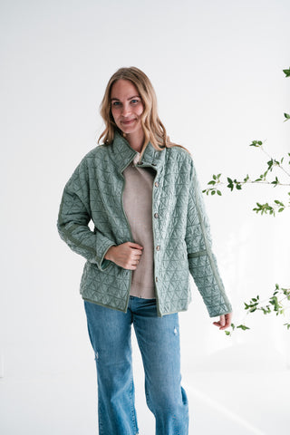 Sage Whisper Quilted Crinkle Button-Up Jacket